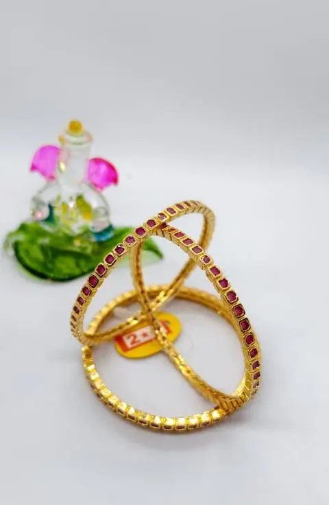 High Quality Impon Panchaloha Bangles With Full Ruby Stone