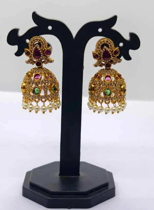 Antique Finished Stone Jhumka 