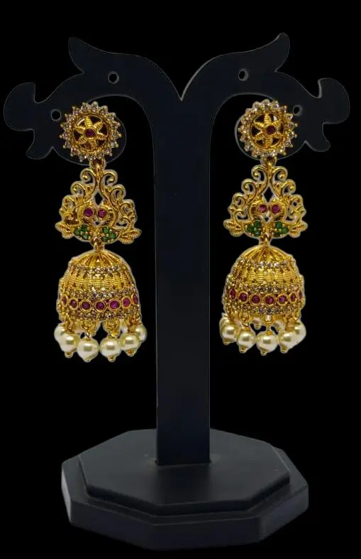 Antique Finished AD Stone Jhumka 