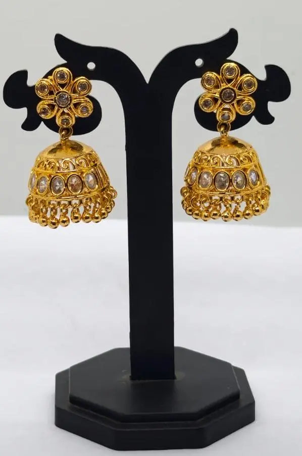 Micro Gold Full White Stone Jhumka 