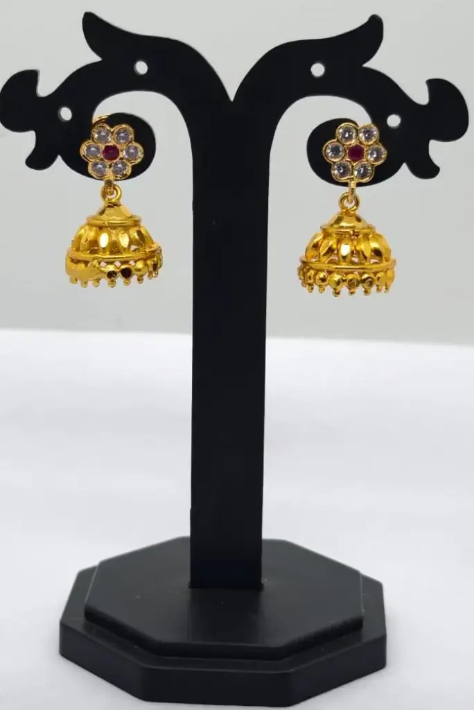 One Gram Gold Formig Impon Stone Jhumka