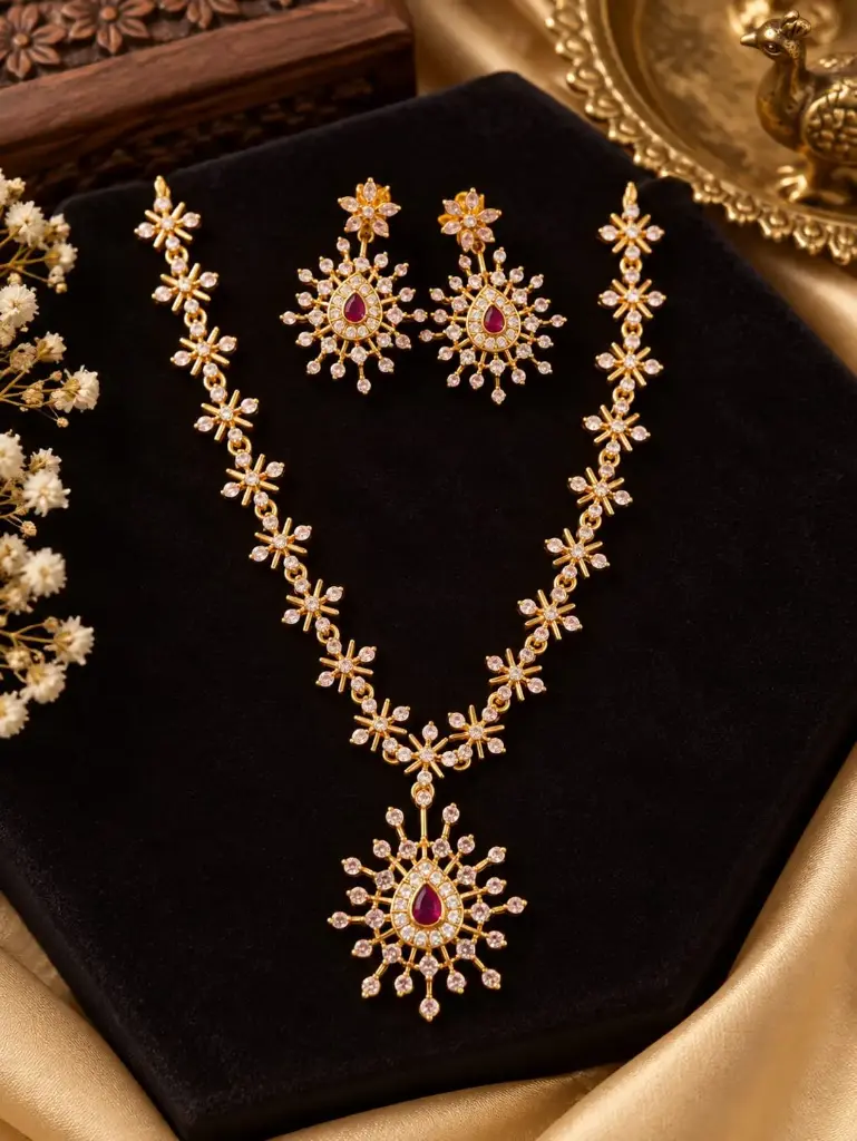 Elegant Floral Gold-Plated C-Z Necklace