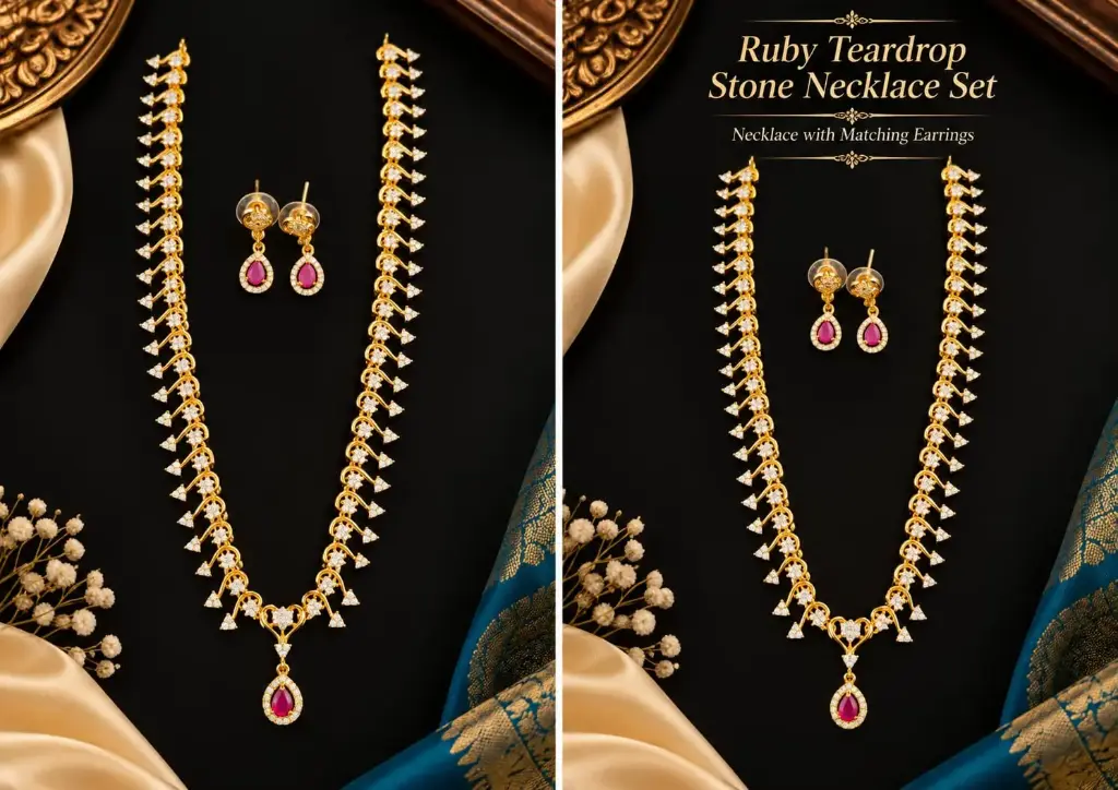 Ruby Teardrop  Stone Necklace Set