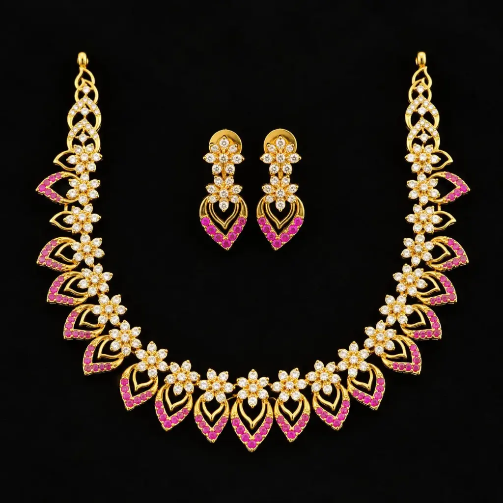 Ruby Pink Floral Neckset