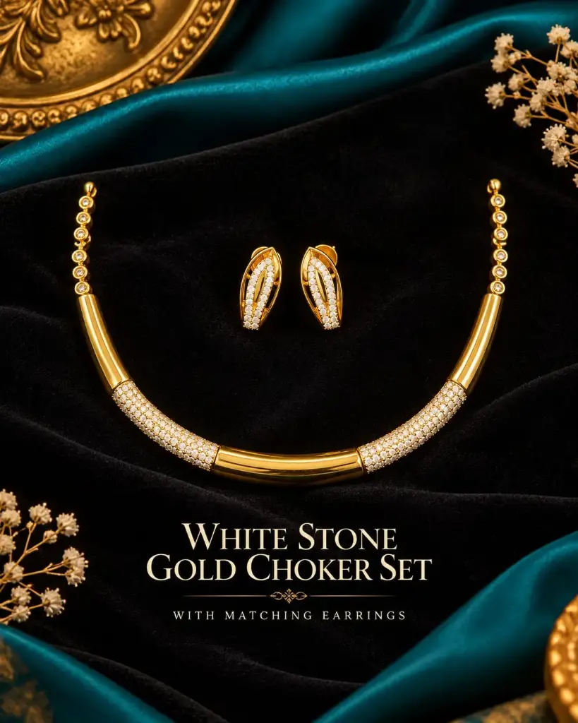 White Stone Gold Choker SET