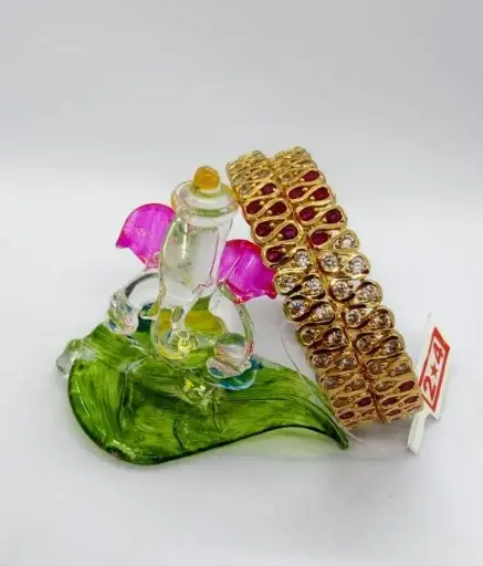 High Quality Impon Panchaloha Bangles With Ruby  White Stone