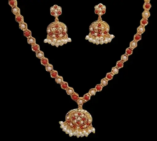   Traditional Pearl Necklace with white ,Red Pearl  