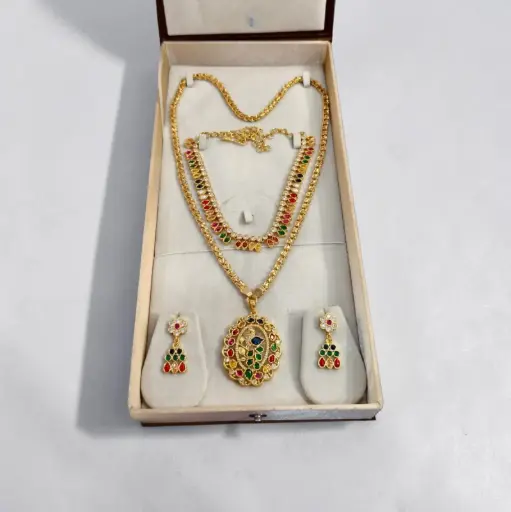 Traditional Navaratna Impon Stone Dollar Chain,Necklace Combo 