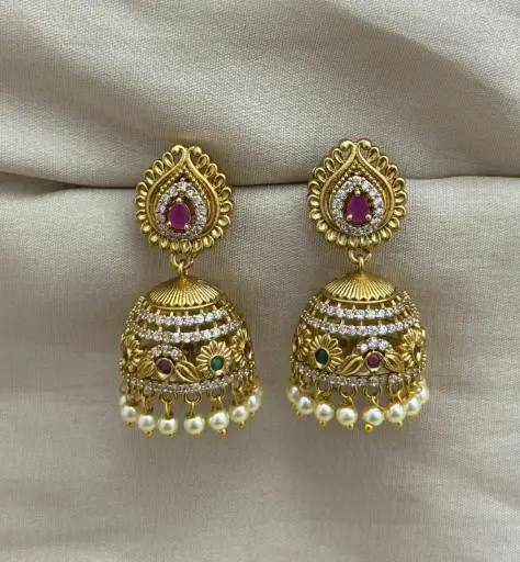 Antique Finished Stone Jhumka 