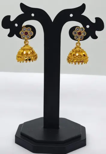 One Gram Gold Forming Impon Stone Jhumka 