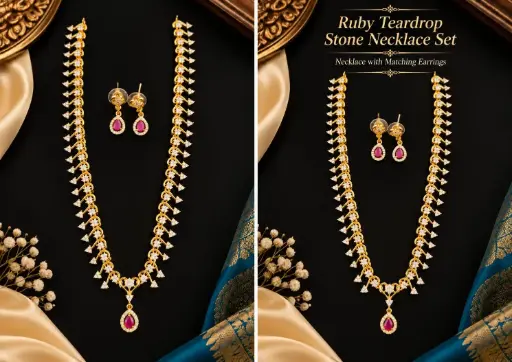 Ruby Teardrop  Stone Necklace Set