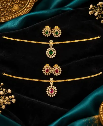 Emerald & Pink Halo Pendent Neckset